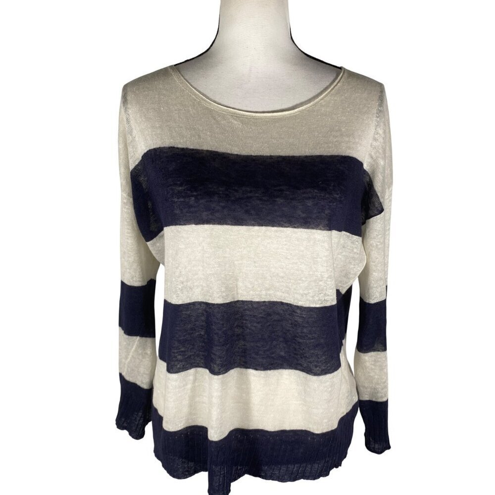 Nili Lotan linen long sleeve XS Navy & White Striped Lightweight Sweater top